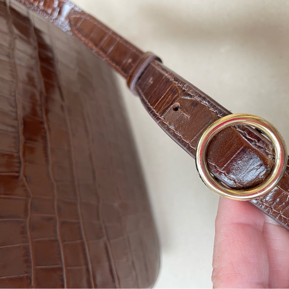 Cuyana Brown Croc-Embossed Leather Crossbody Bag - Picture 5 of 15